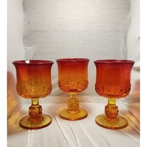 Vintage Amberina Glass Water Goblets - Mid-Century Modern Sunset Red Orange 3pc